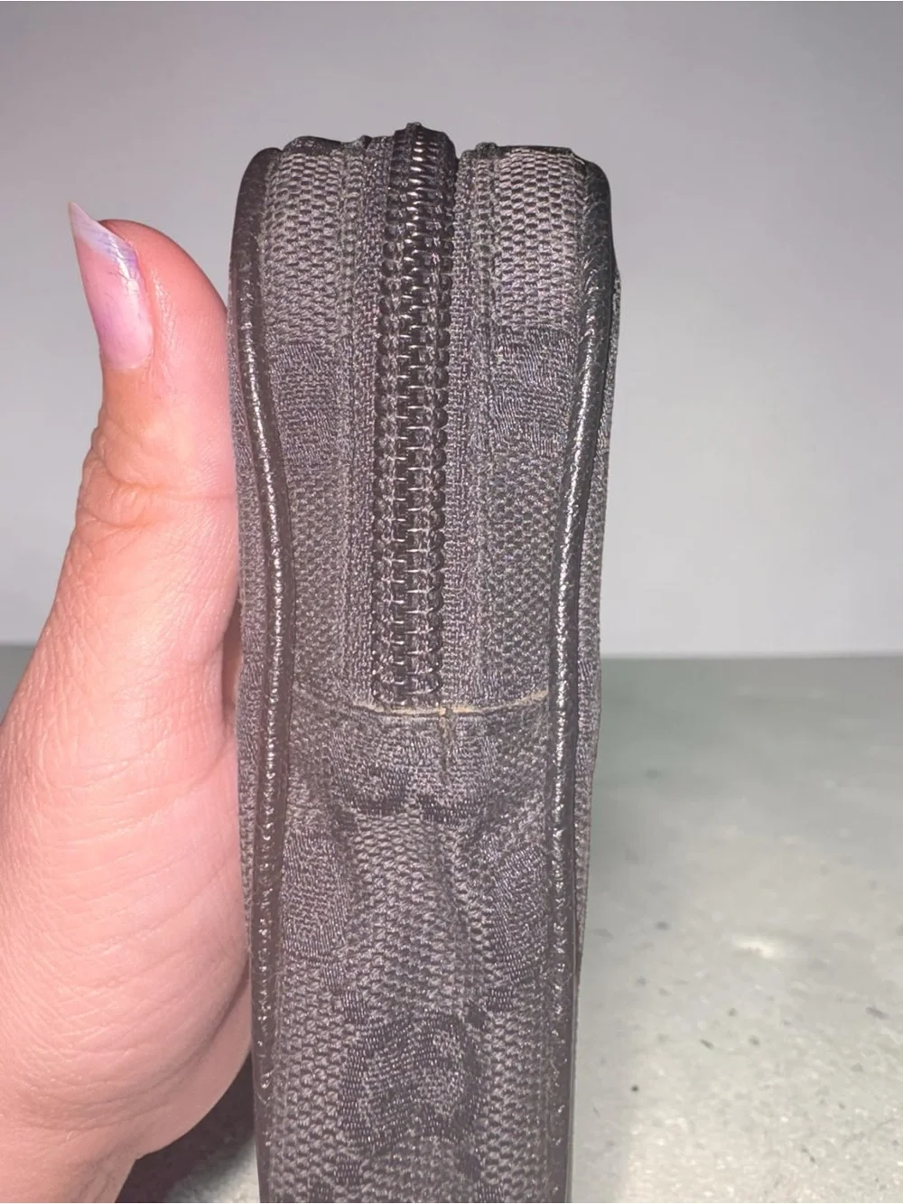 Vintage Gucci Black GG Canvas Toiletry Pouch with Leather Trim from 1990’s